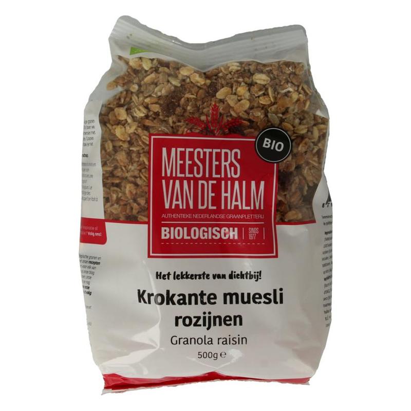 Meesters van de halm Meesters van de Halm Krokante Muesli met Rozijnen Bio - 500gr