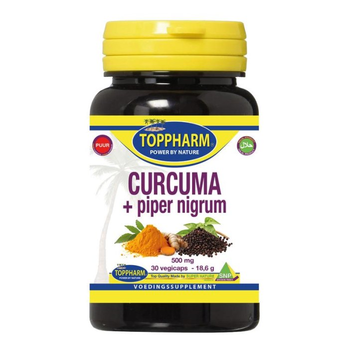 Toppharm TOPPHARM Curcuma + piper nigrum 500 mg Puur - 30vcp