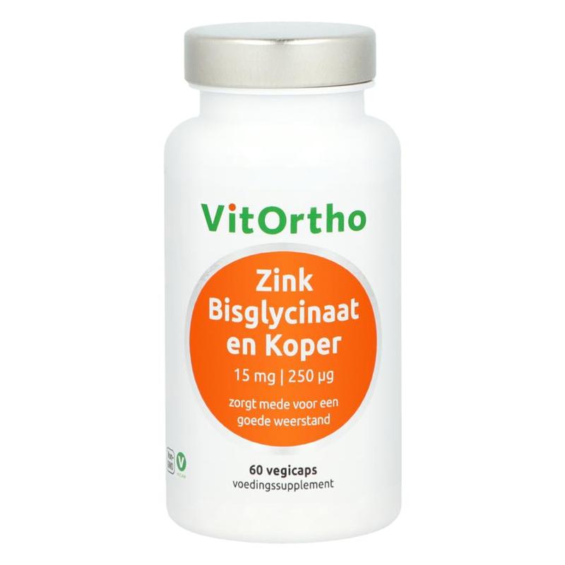 Vitortho VitOrtho Zink Bisglycinaat 15 mg en Koper 250 mcg - 60vcp