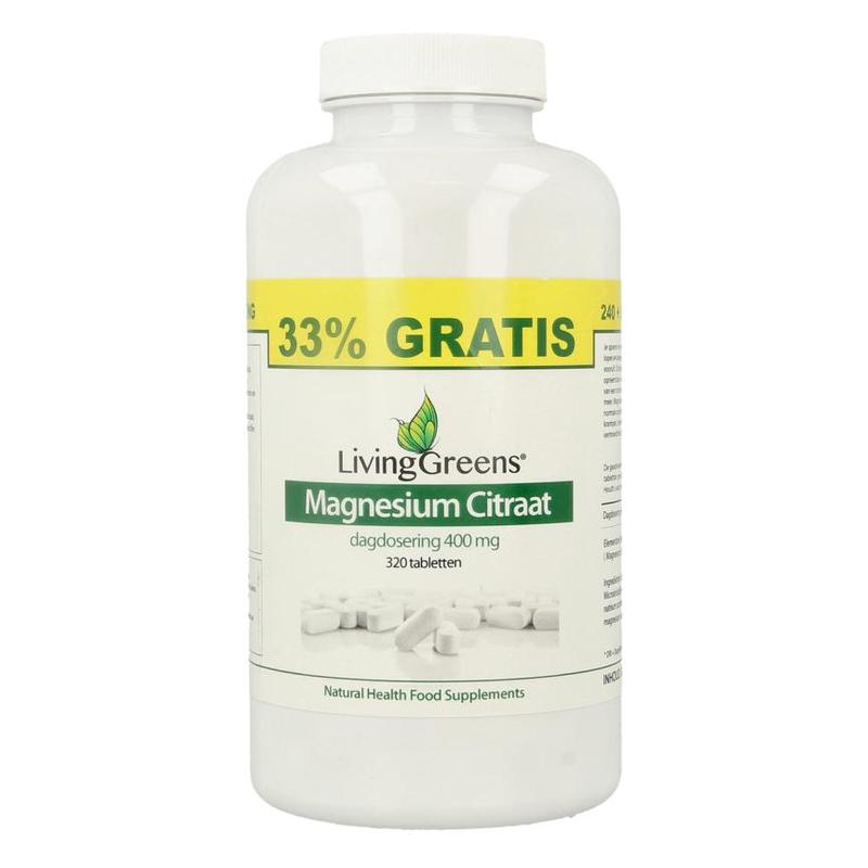 Livinggreens Livinggreens Magnesium citraat 400mg voordeelverpakki - 320tb