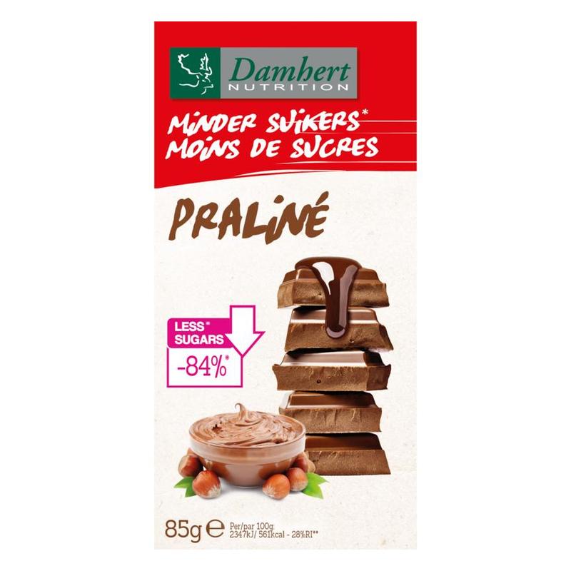 Damhert Damhert Minder Suikers Chocoladetablet Praliné - 85gr